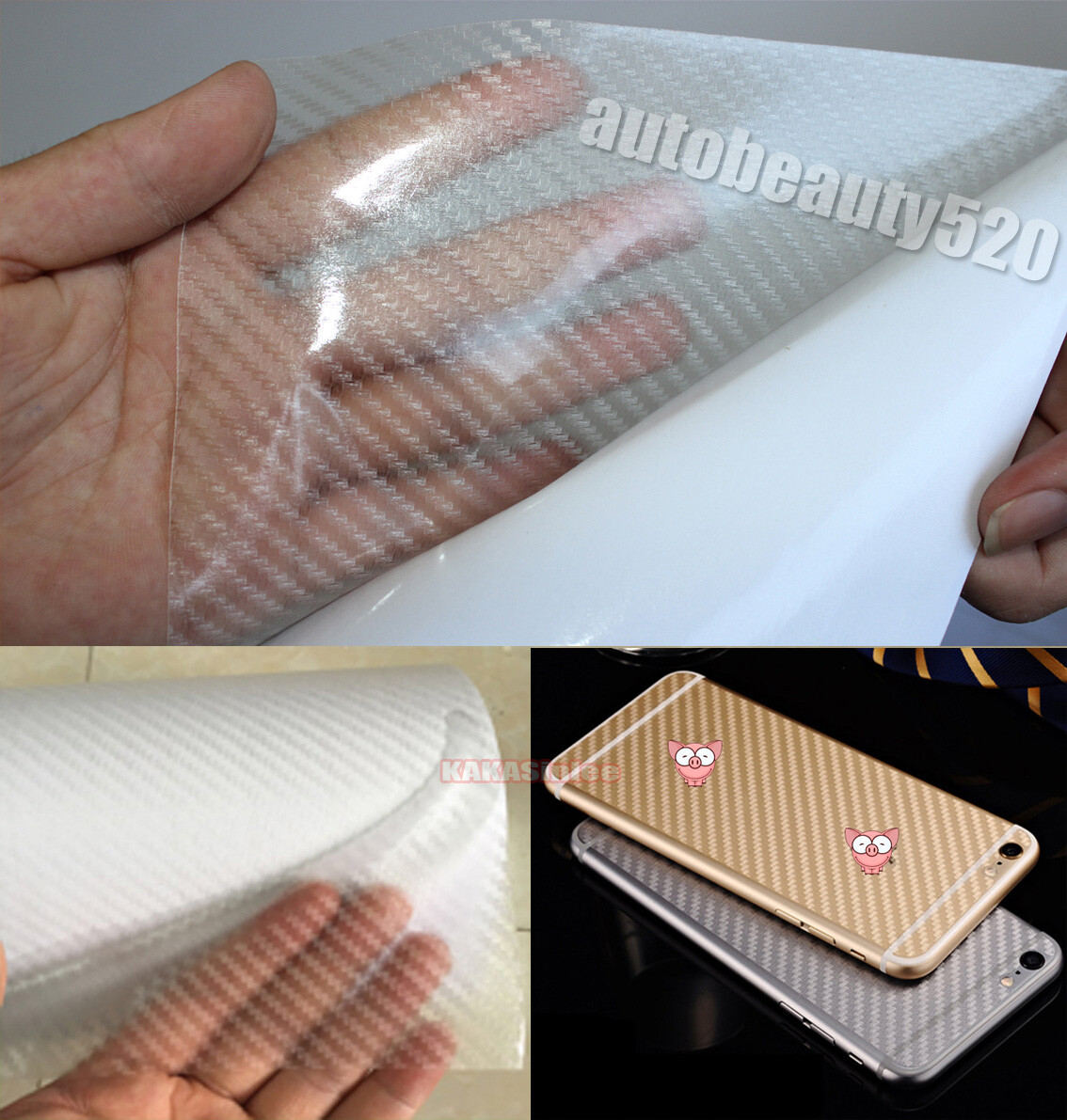 3D Clear Sheet Car PVC Grain Carbon Fiber Vinyl Tape Wrap Sticker Decors Strips