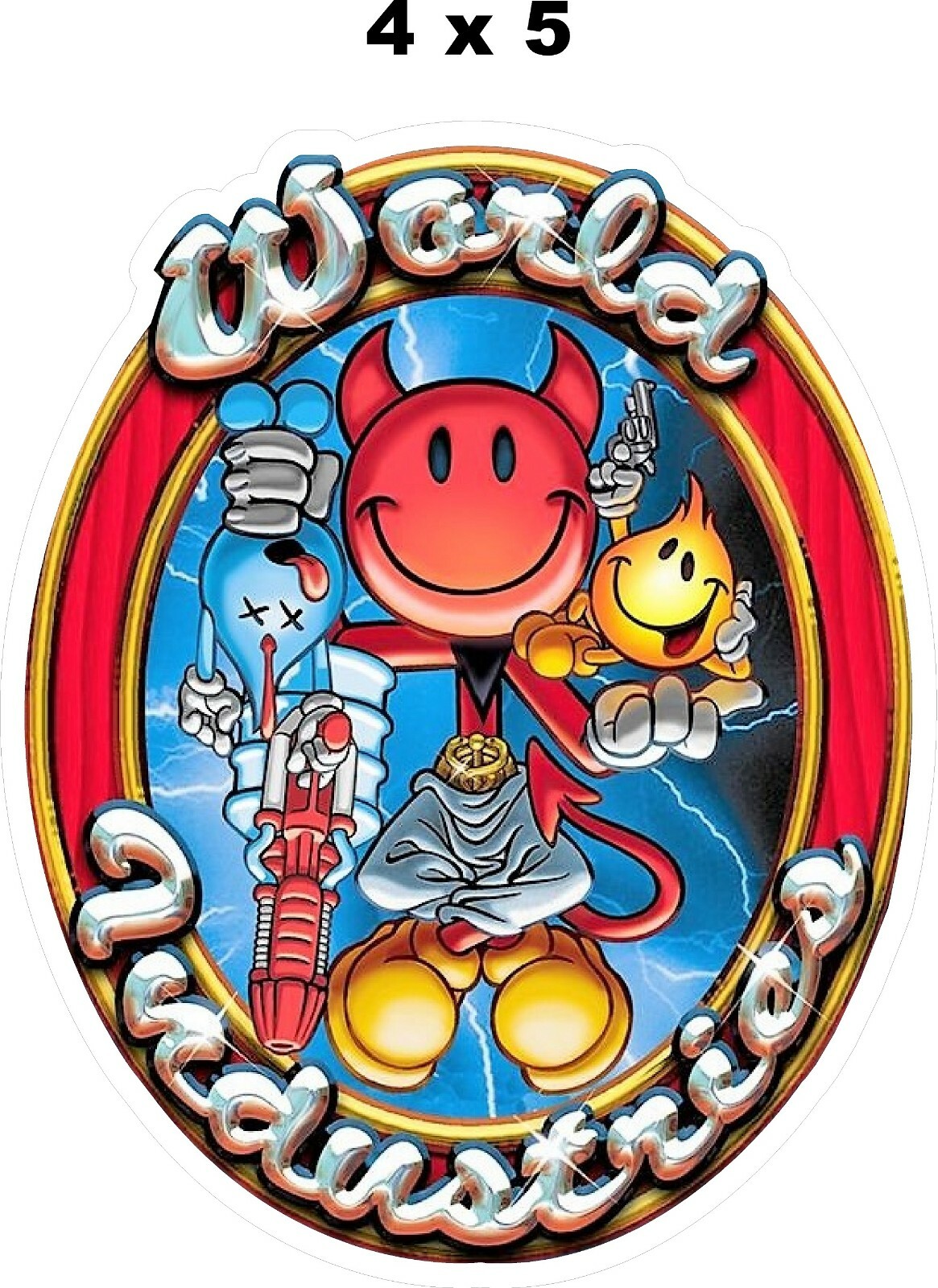 WORLD INDUSTRIES DEVIL MAN FLAME & WET WILLY DECAL 4″ X 5″  LAMINATED