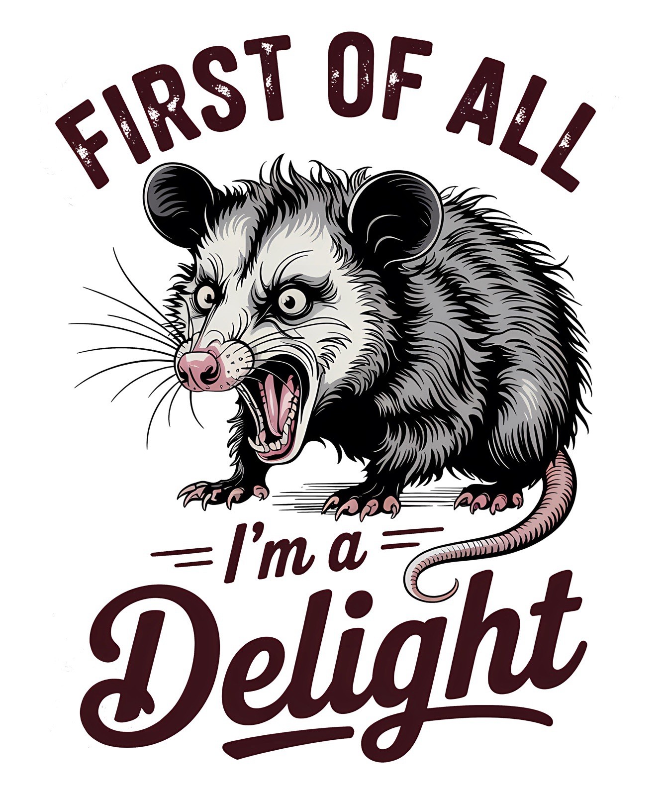 Sarcastic Funny Quotes Sticker (3 Inch) Angry Rat First Of All I’m A Delight !