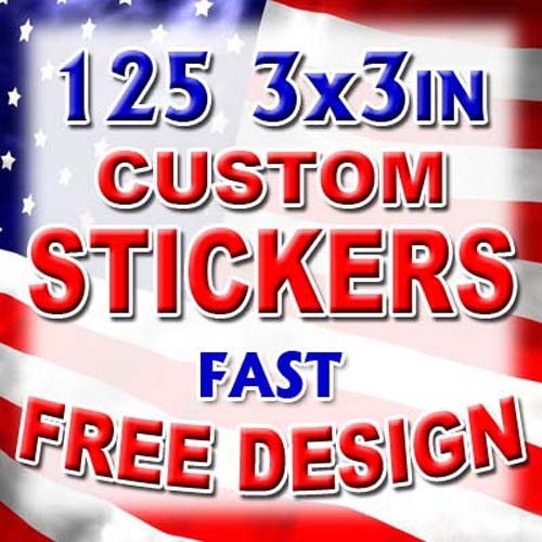 125 3×3 Custom Printed Full Color Outdoor Vinyl Car Bumper Stickers Decal Label