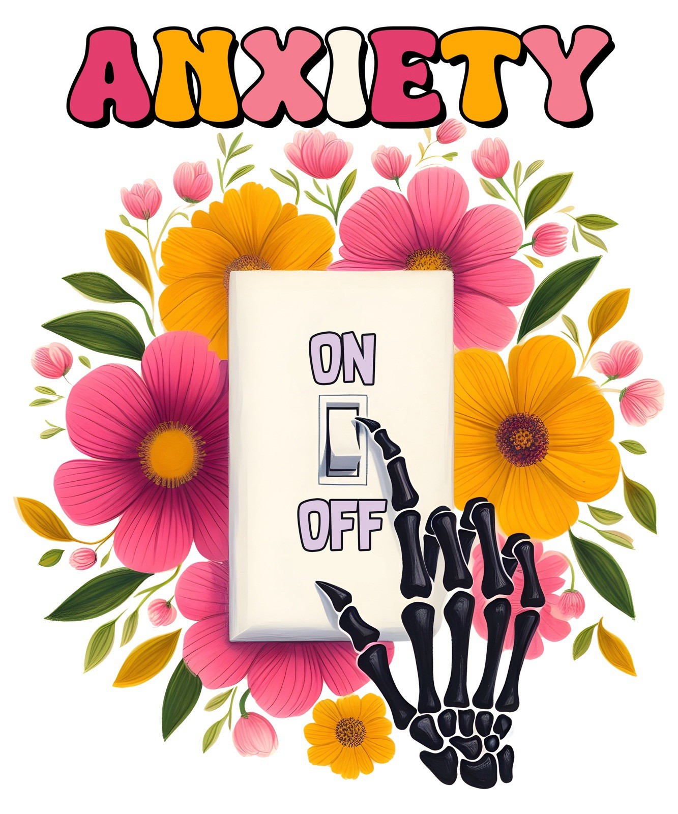 Mental Health Sticker (3 Inch) Anxiety On And Off Light Switch Flowers Wellness!