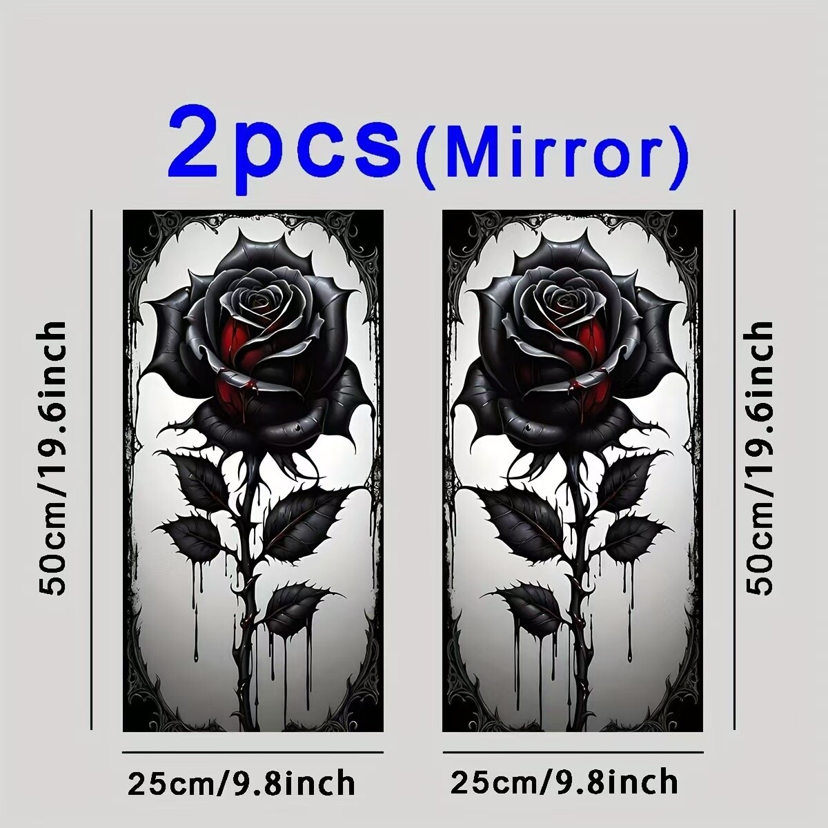 2pcs Mirror Black Rose Car Center Pillar Sticker B-pillar Protective Film Decor