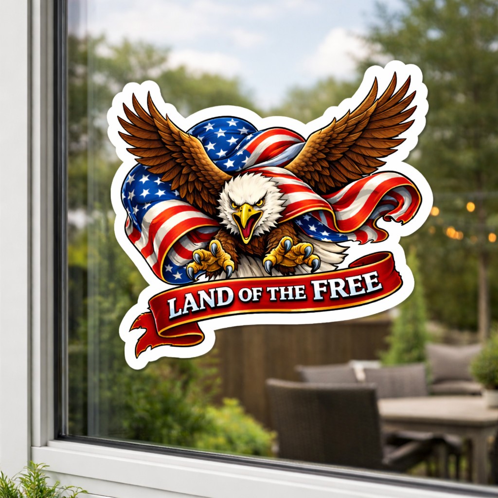 Bald Eagle American Flag Sticker Vinyl Decal Patriotic Land of the Free USA