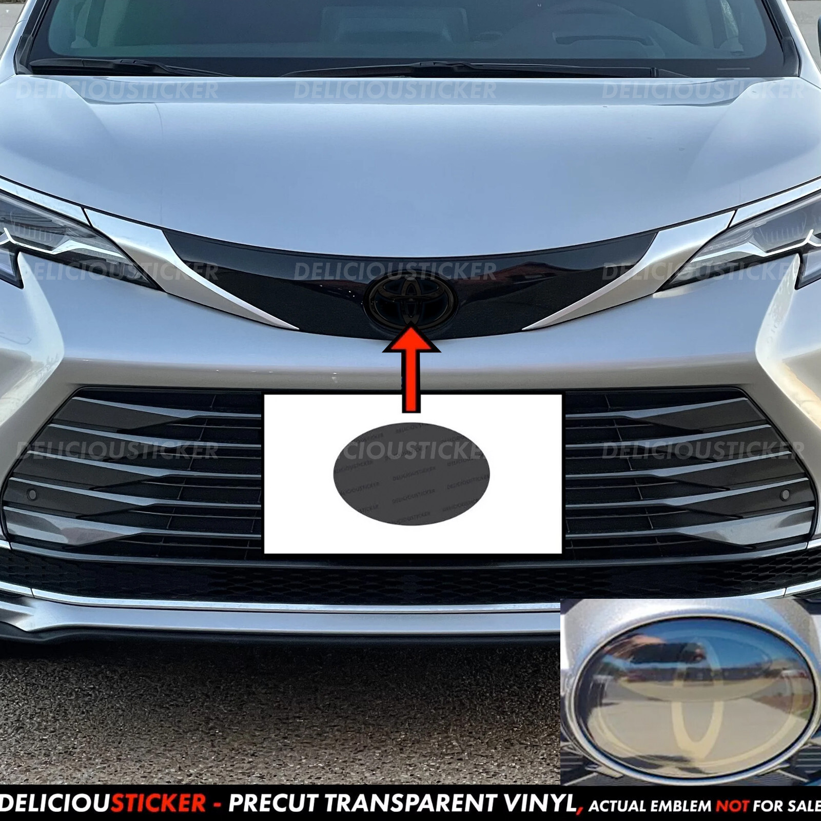 For Sienna 2021-2024 Dark Smoke PreCut Tint Overlay Front Emblem Decal ppf Vinyl