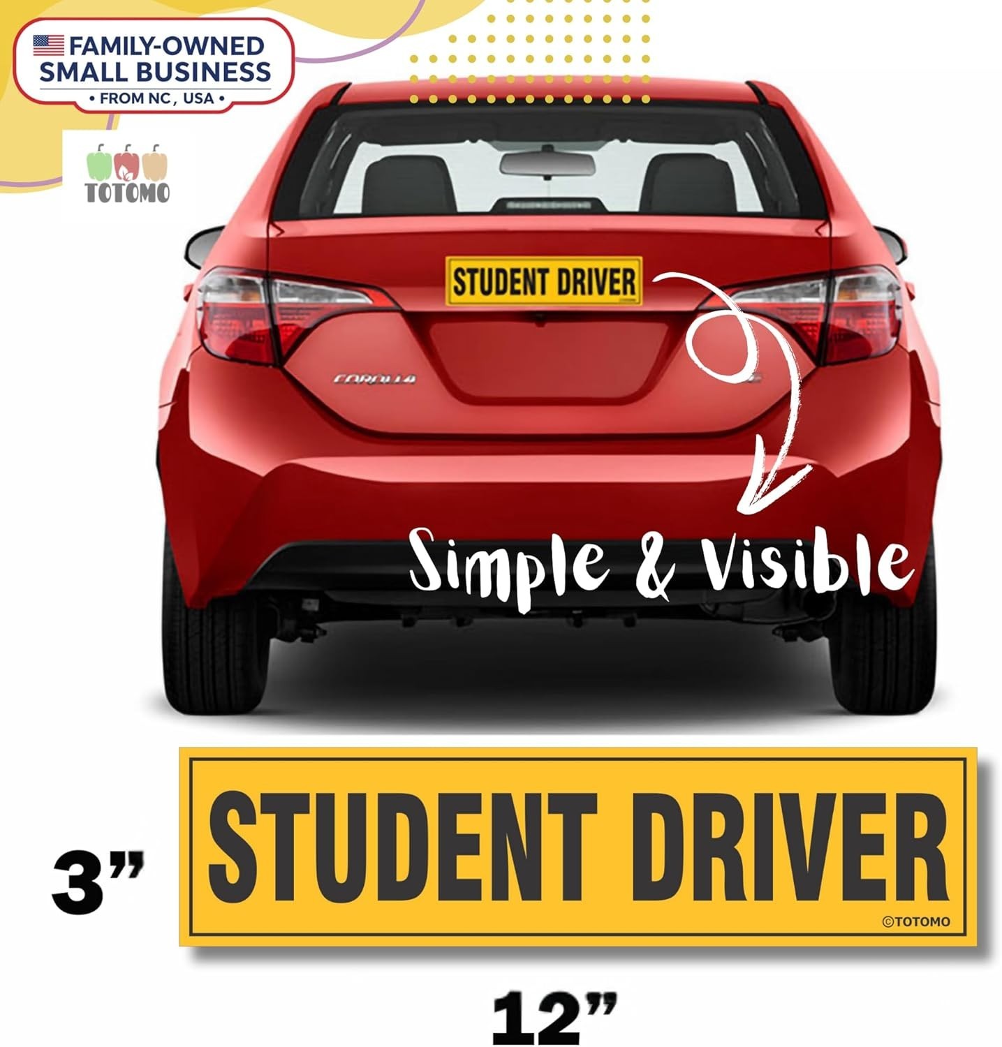 Reflective Student Driver Sign – 12″x3″ Magnetic Safety Bumper Sticker 2-Pack