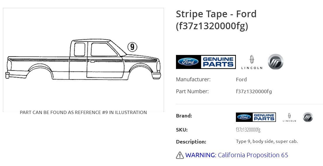 OEM Ford F37Z-1320000-FG Stripe Kit Opal & Teal 1993- 94 Ford Ranger LH