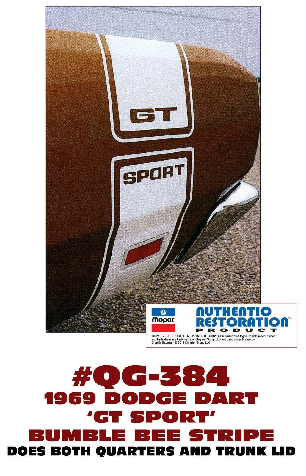 GE-QG-384 1969 DODGE DART GT SPORT BUMBLE BEE STRIPE – GT SPORT CUTOUT – LICENSD