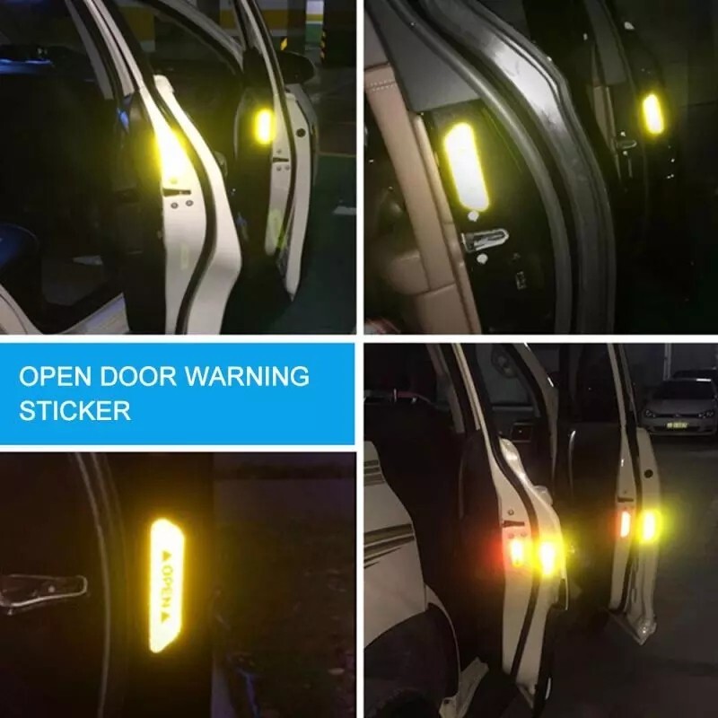 4x Reflective Car Door Warning Stickers Safety Tape Open Sign Night Visibility