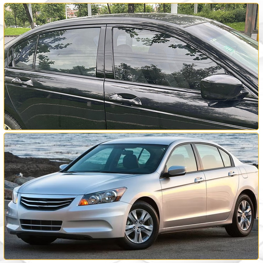 2Set Fit Honda Accord 2008-2012 Overlay Vinyl Precut Window Trims Black Finish