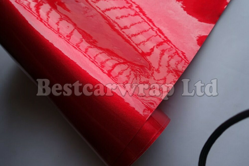 Full Car Wrap 50FT x 5FT Red Metallic Glossy Vinyl Graphics Decal Bubbles Free