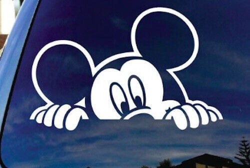 Mickey Mouse Peeking 6.5″ WHITE Car Window Vinyl Sticker Decal Disney FREE SHIP