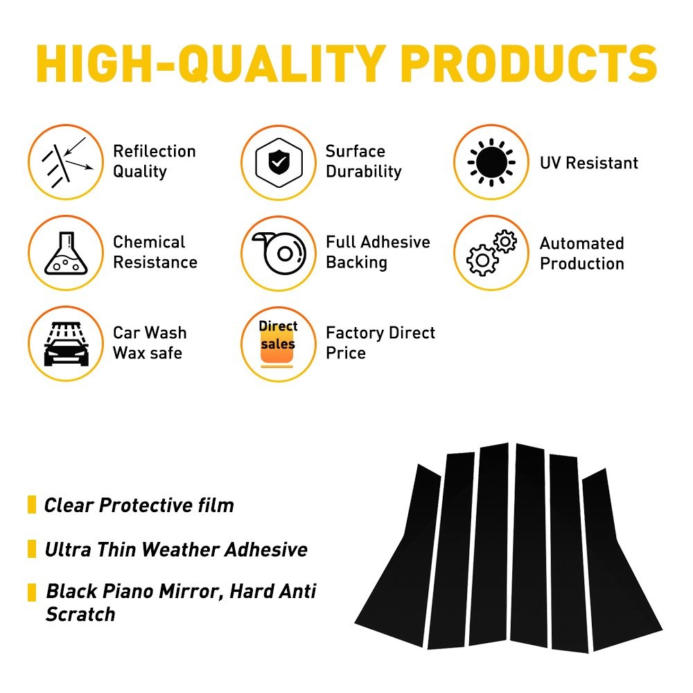 6/12x Piano Black Pillar Posts for 2017-2022 Honda CRV Window Trim Cover Kits H