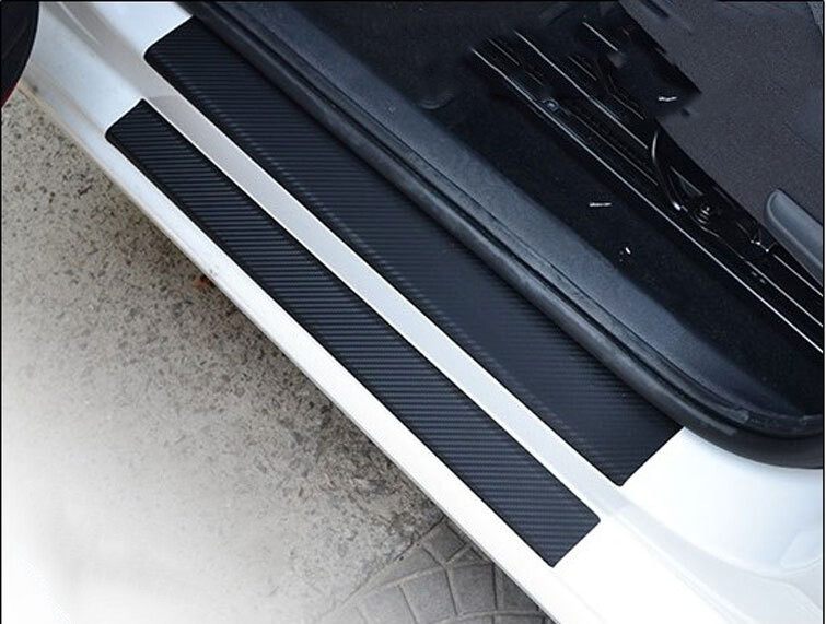 4PC Carbon Fiber Car Door Sill Scuff Cover Scratch Protector Vinyl Decal Sticker