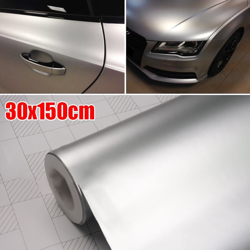 Car Satin Matte Chrome Metallic Silver Film Wrap Sticker Bubble Waterproof