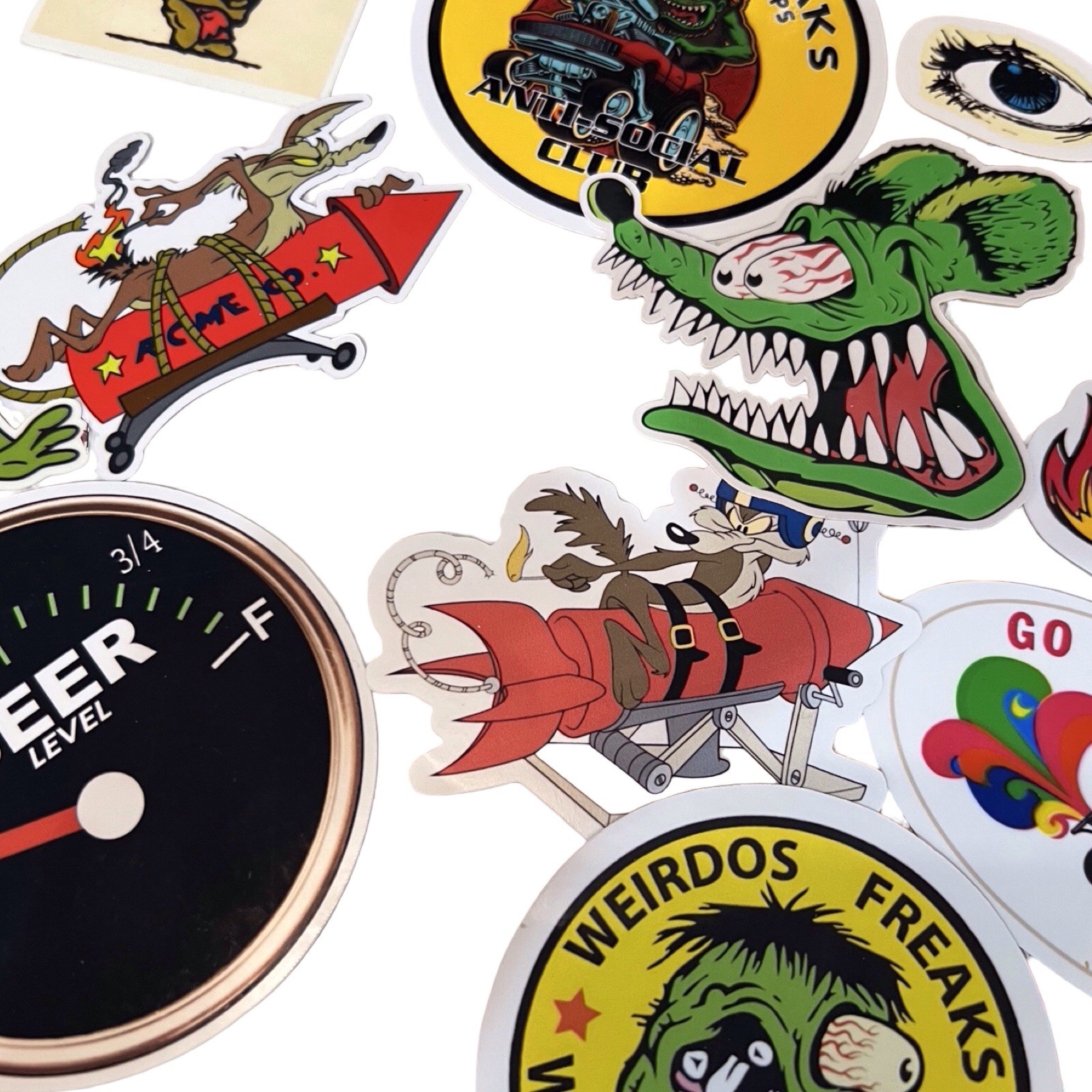 Retro RAT Fink Hot Rod Stickers Imperfect Print And Cuts 3 For 1