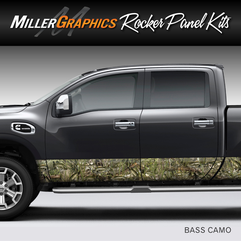 Camo “Bass Camo” Rocker Panel Graphic Decal Wrap Kit Truck SUV – 6 Size Options