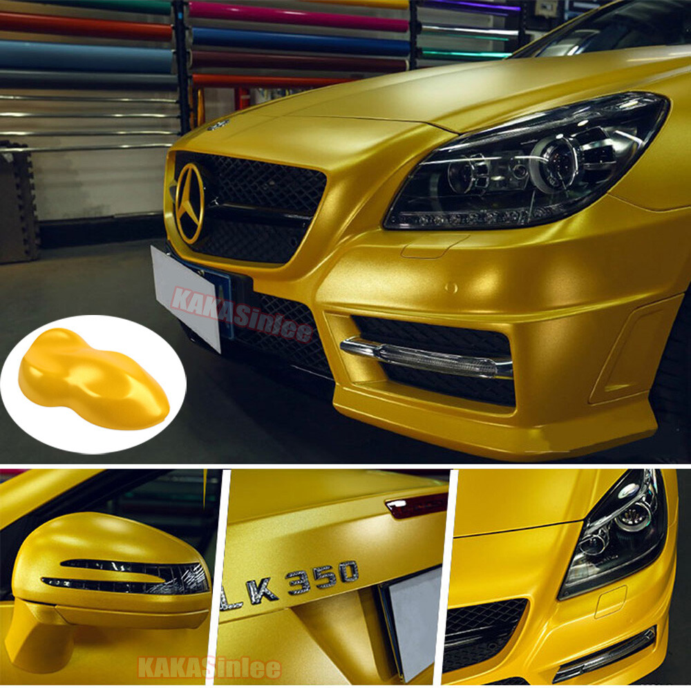 Yellow Flexible Whole Car Wrap Satin Chrome Glitter Pearl Metal Vinyl Sticker AX