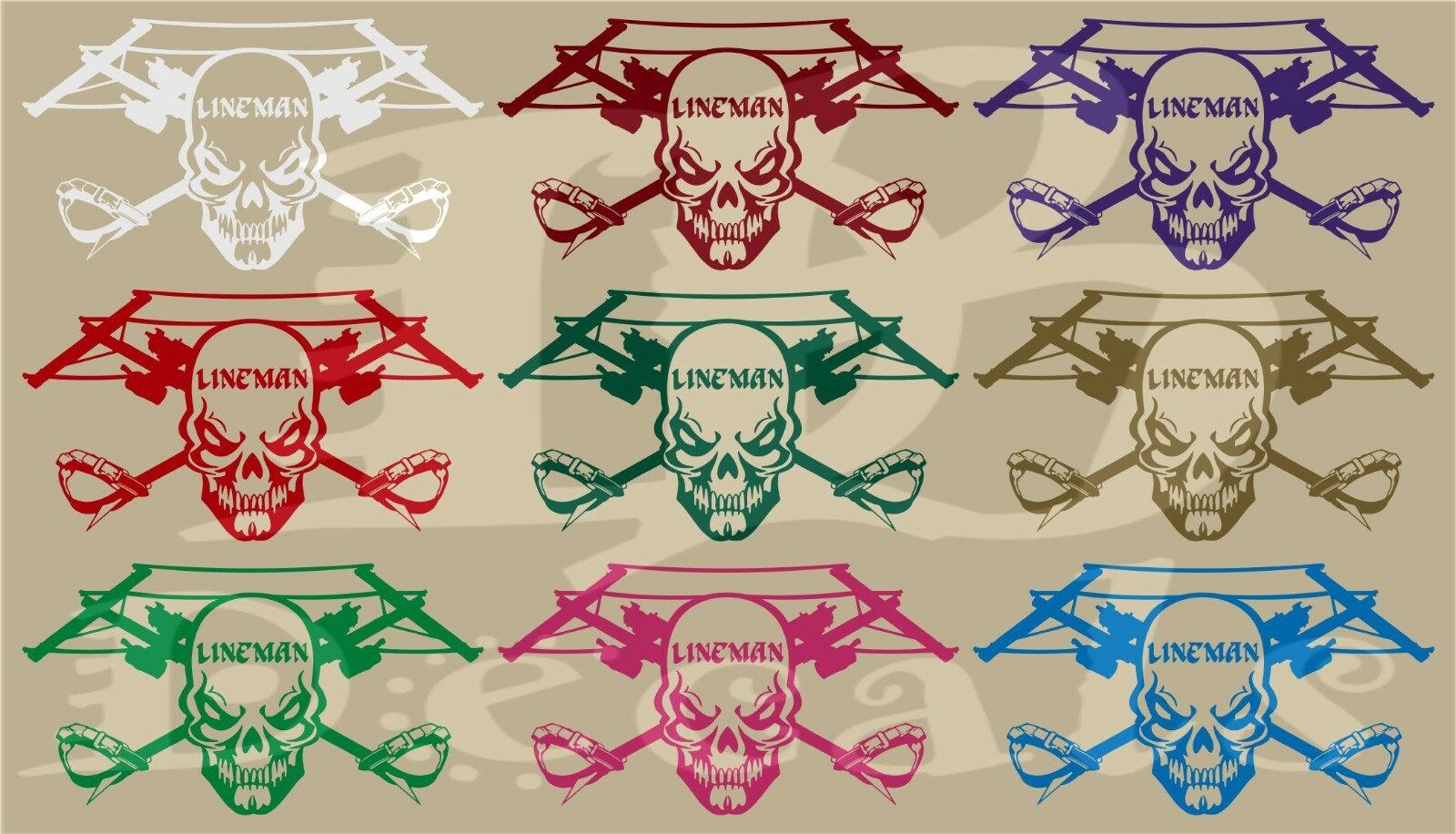 Lineman Skull Electrician Climbing Hooks Car Truck Window Vinyl Decal Sticker