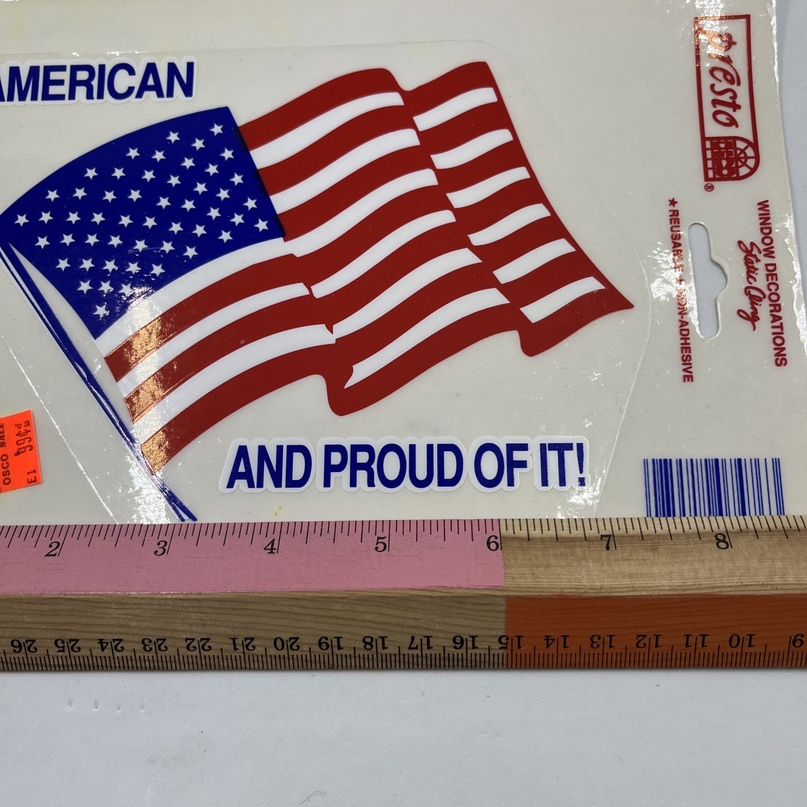 Presto Flag Car Decal Static Cling Window American Proud Of It NOS Vintage 2 PK