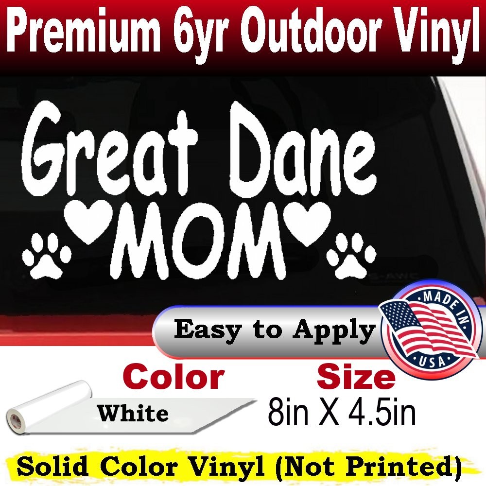 Great Dane Mom Paw Prints Car Truck Window Laptop Decal Sticker White 8X4.5