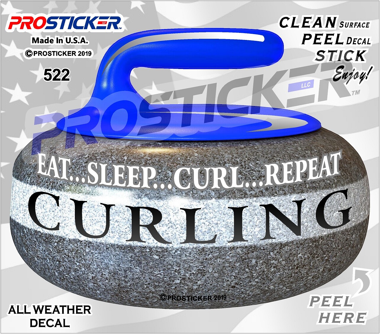 ProSticker 522 (One) 3″ H x 4″ W Curling Eat Sleep Curl Repeat Decal Sticker