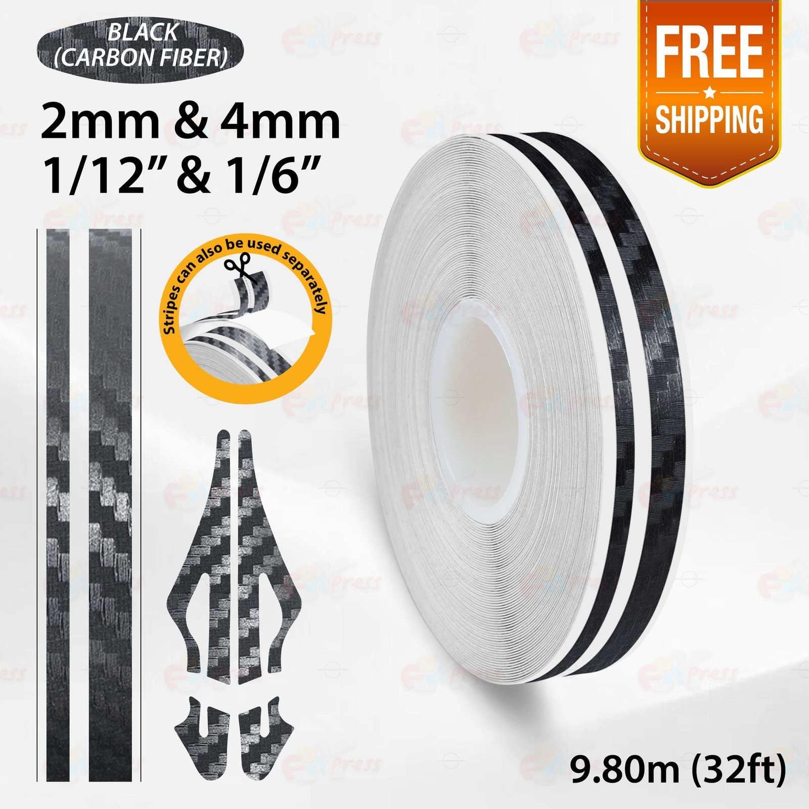 CARBON FIBER BLACK PIN STRIPE Car Model Streamline Adhesive TAPE Vinyl Sticker