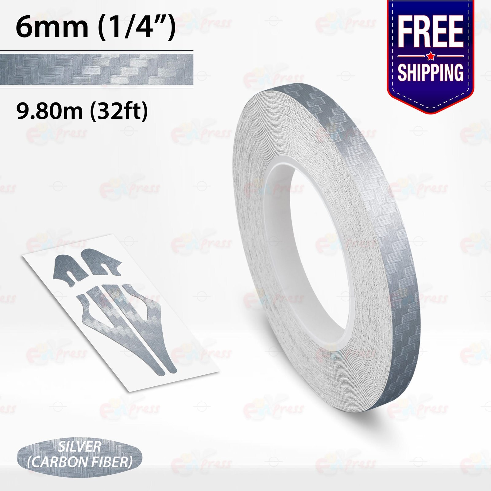 CARBON FIBER SILVER 1/4″ PIN STRIPE Car Model Motorcycle TAPE Vinyl Sticker 6mm