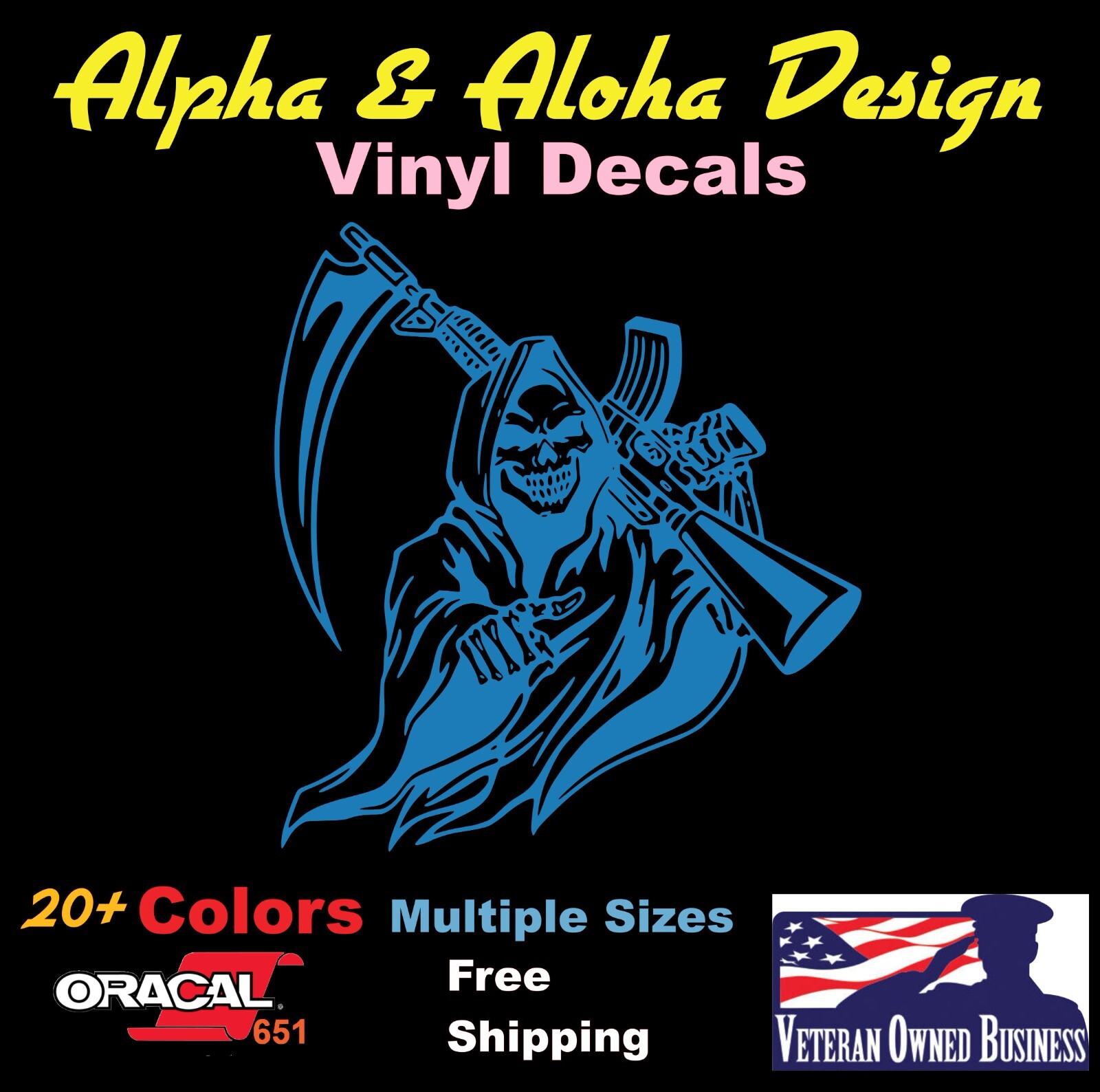 Grim Reaper with M16 (AR 15) Vinyl Decal Truck Car Sticker Laptop Window