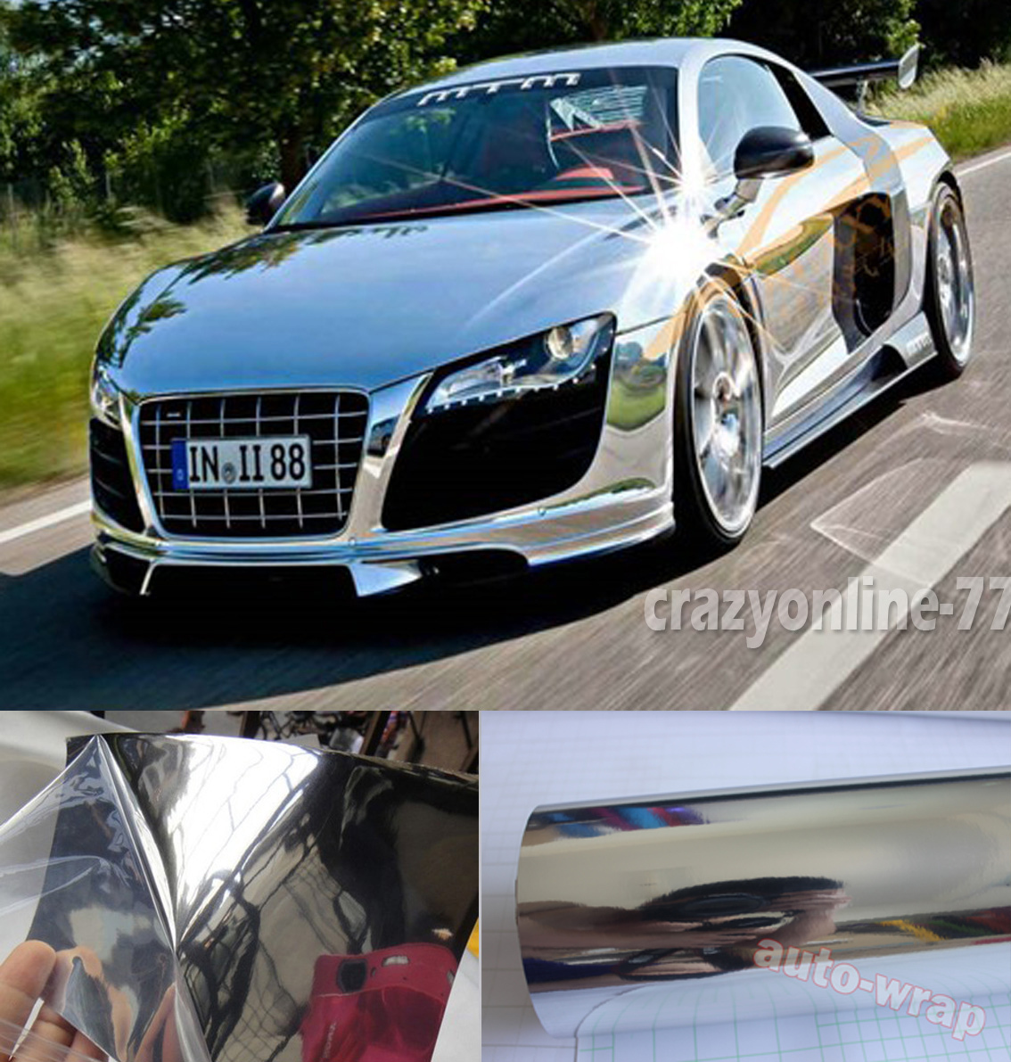 Car Glossy Mirror Chrome Vinyl Wrap Decal Film Sticker Strips Sheet Air Free AB