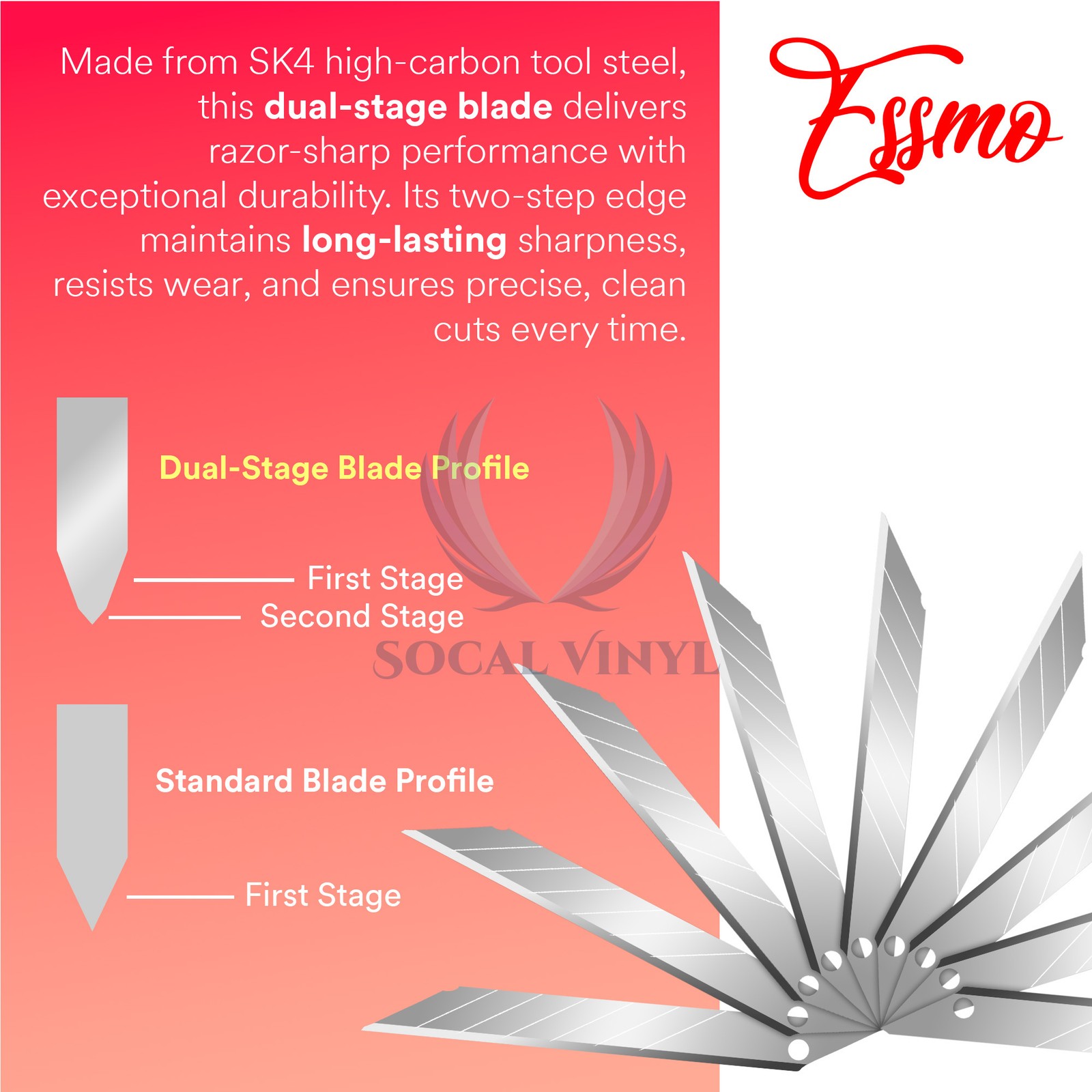 ESSMO 10pcs 30° Utility Knifes Blades Stainless Steel Vinyl Wrap Graphics Tools