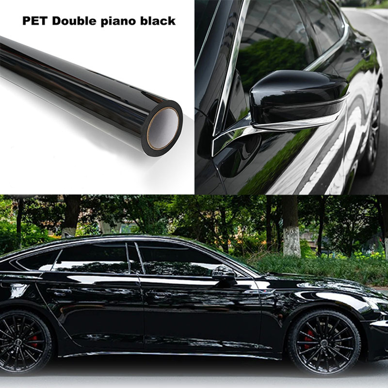 5FTx50FT Double Layer PET Piano Black Vinyl Wrap US Stock Scratch Resistant