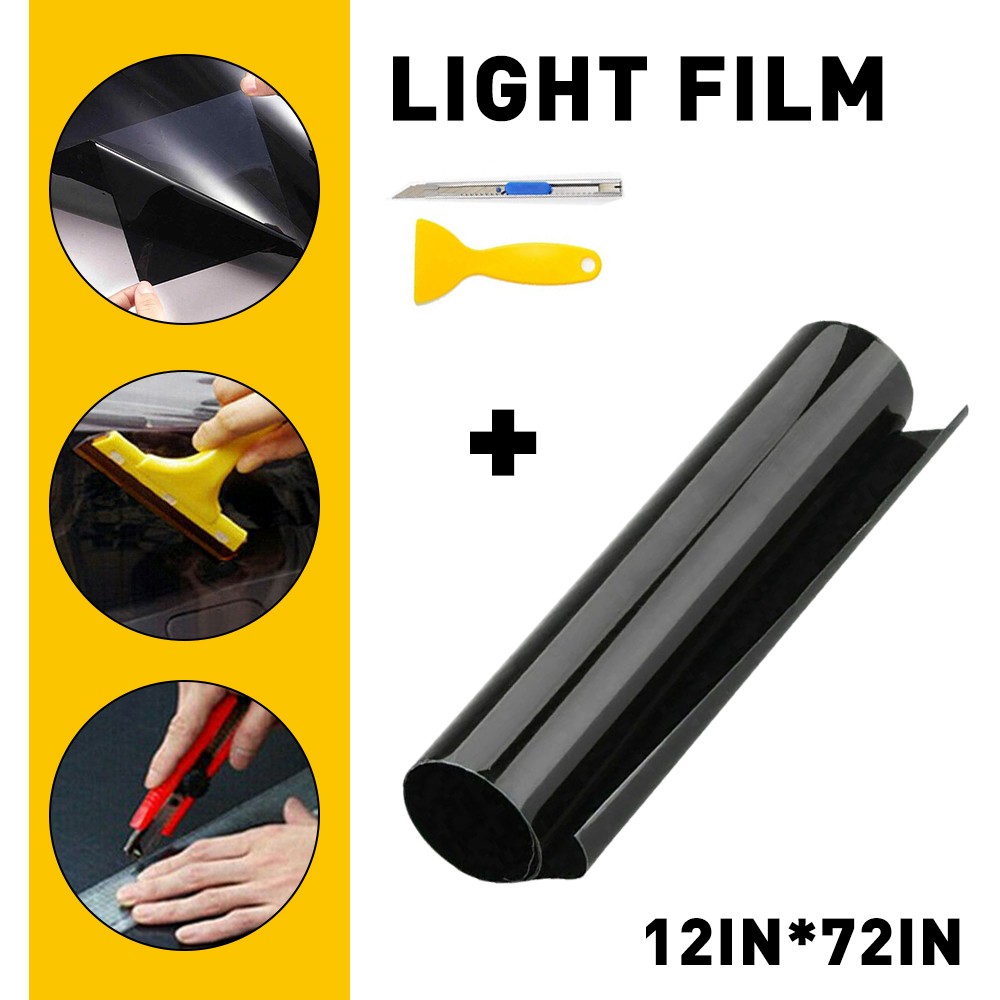 Headlight Taillight Tint Film Vinyl 12″x72″ Gloss Dark Black DIY Front Rear 1-10