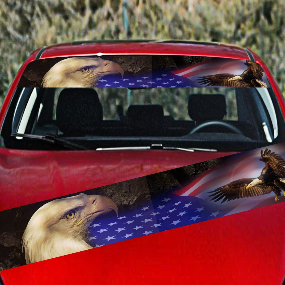 Car Windshield Top Sunshade Sticker American USA Flag Graphic Front Window Decal