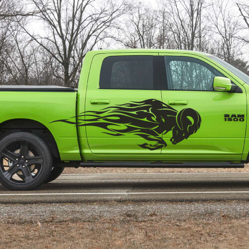 2x Fits Dodge Ram Red Eyes Abstract Flames Truck Car Vehicle Graphic Decal Side
