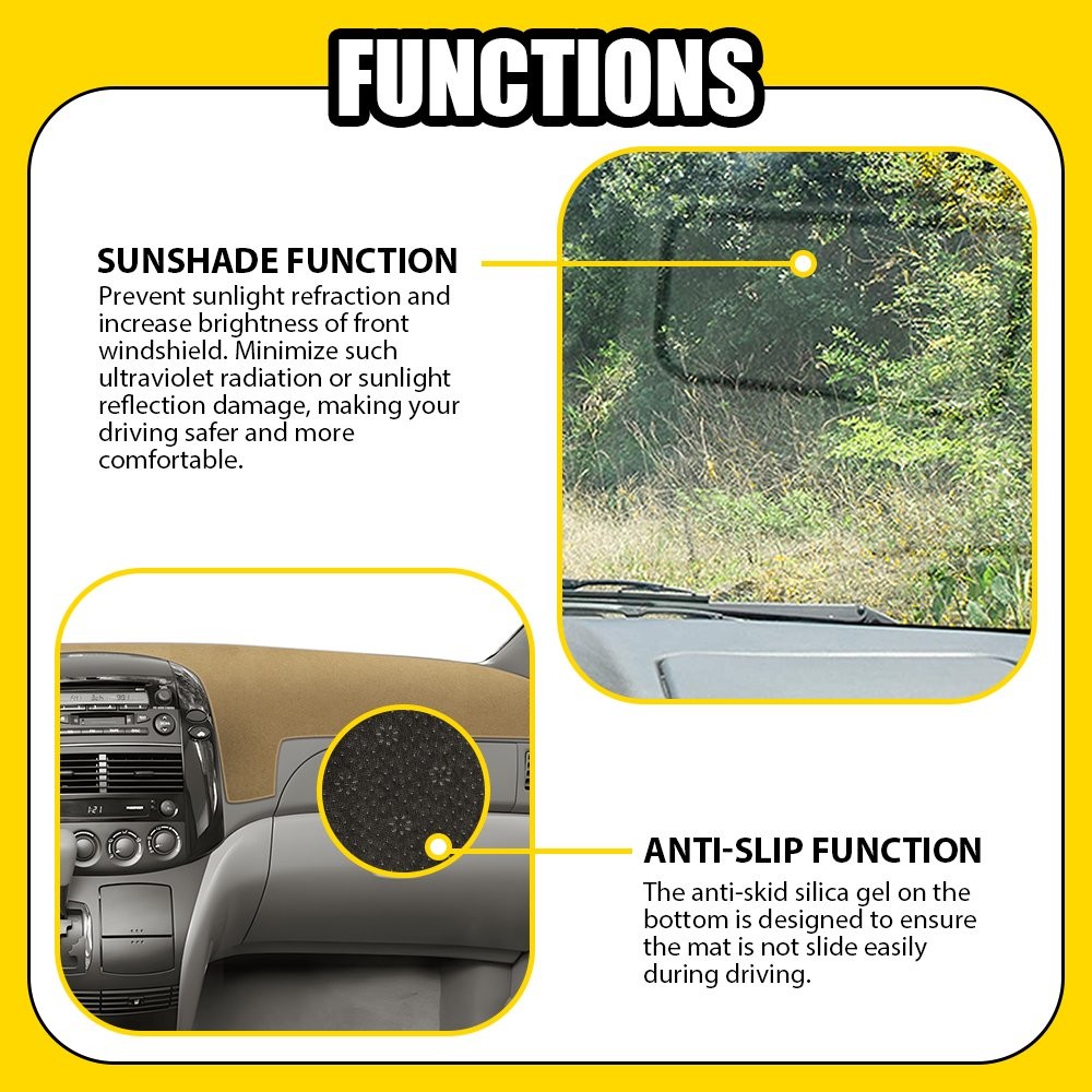 Black Gray Beige Dashboard Mat for Toyota Sienna 2004-2010 Dash Cover Pad Carpet