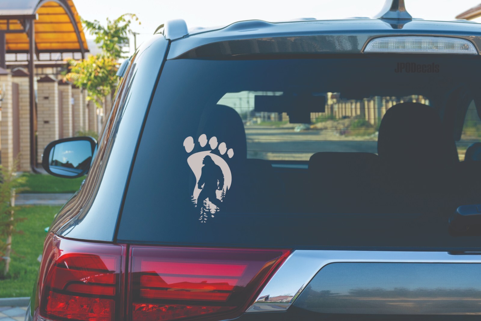 Vinyl Decal Bigfoot Silhouette W/ Trees Inside Footprint Premium Quality Vinyl