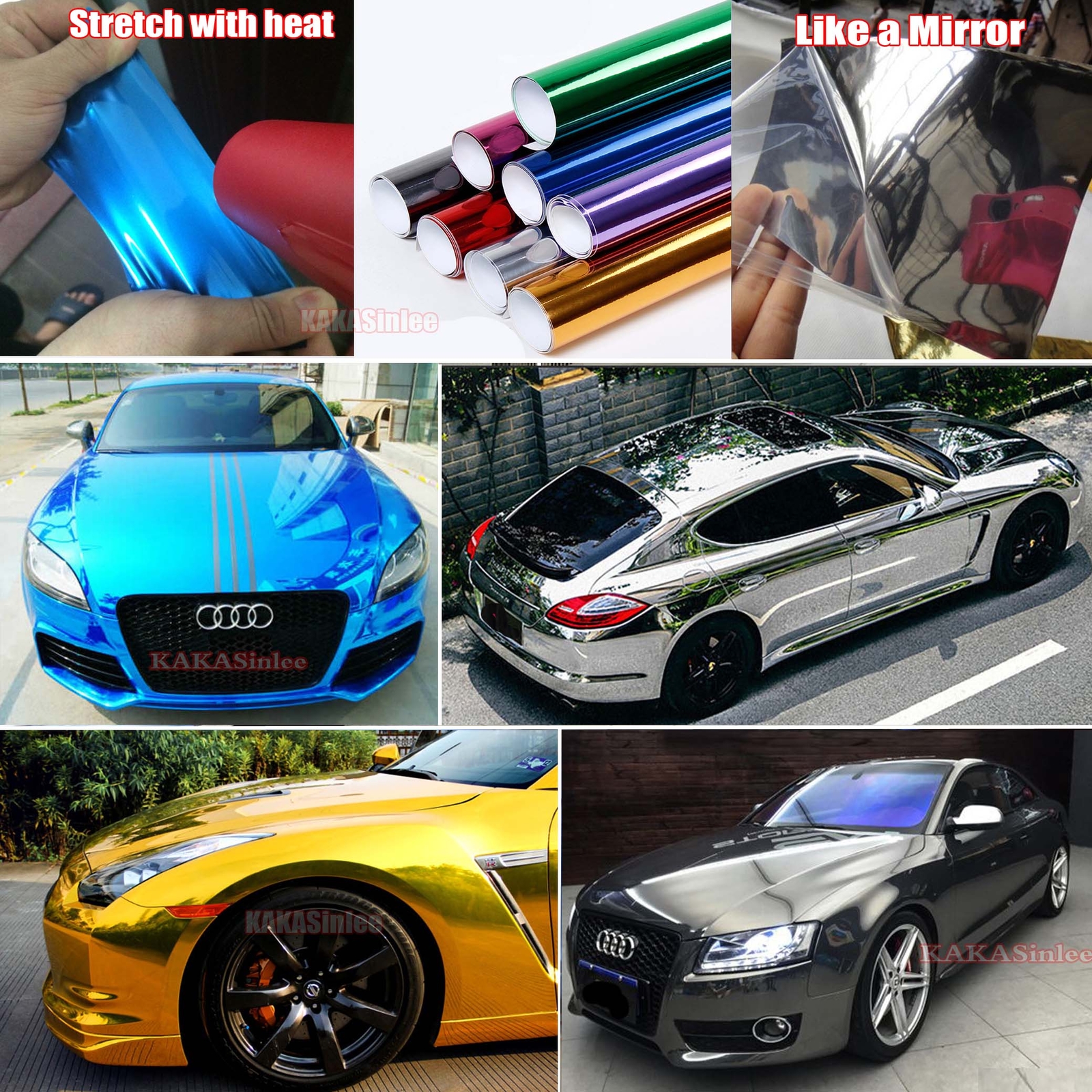 Air Release Car Part Glossy Mirror Chrome Bright Vinyl Wrap Sticker Flexible AB