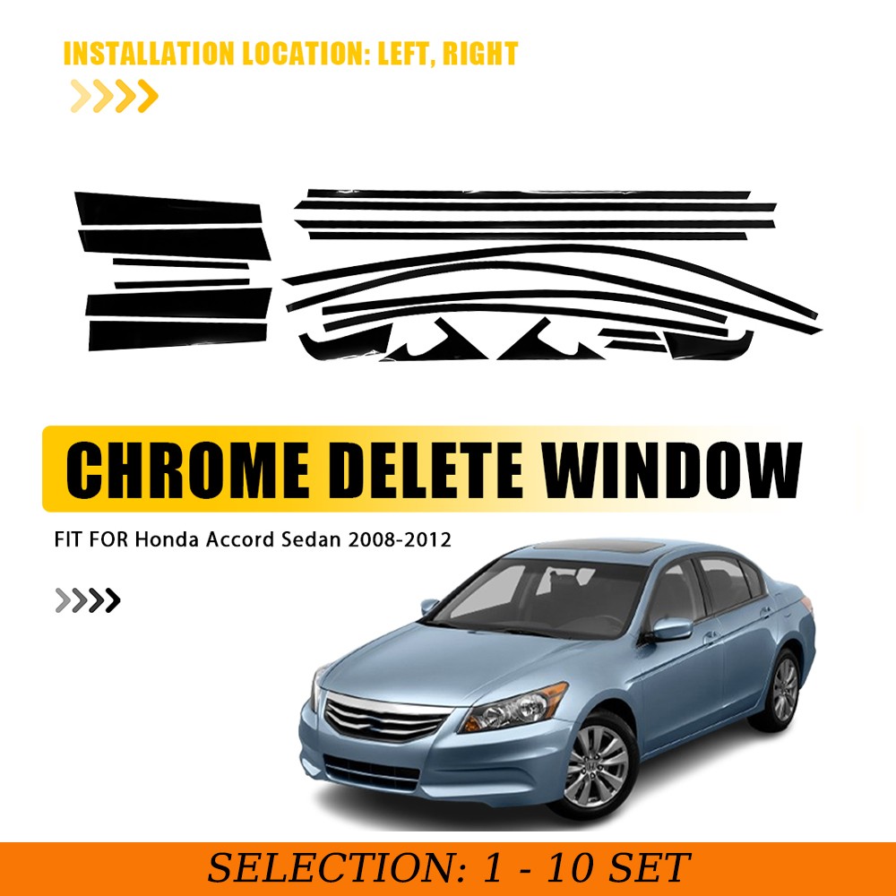 1-10Set For Honda Accord 2008-12 GLOSSY BLACK Window Overlay Cover Trim Stickers