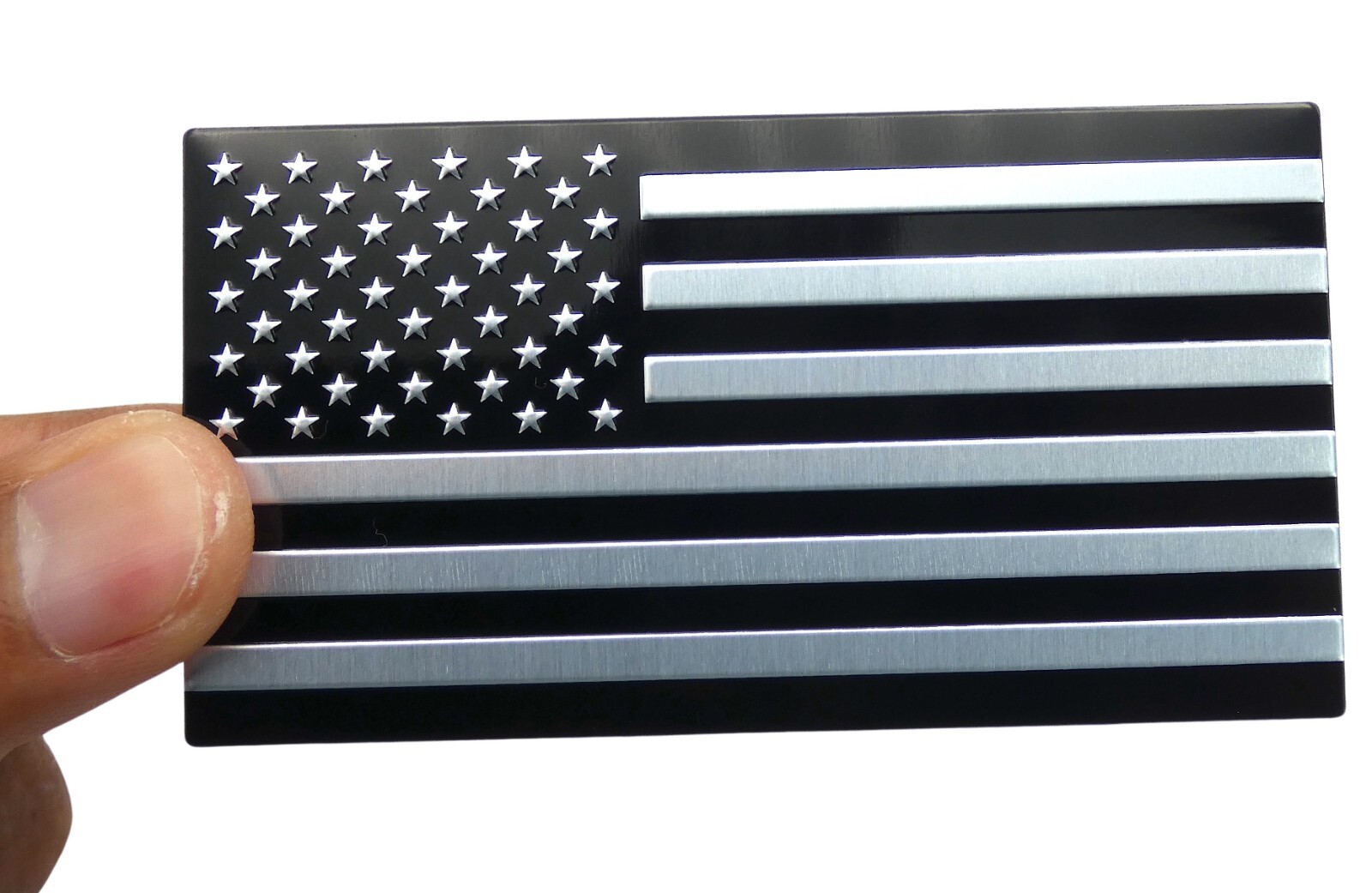 ALUMINUM American Flag Decal Sticker Car, Motorcycle, Patriotic Black/Silver