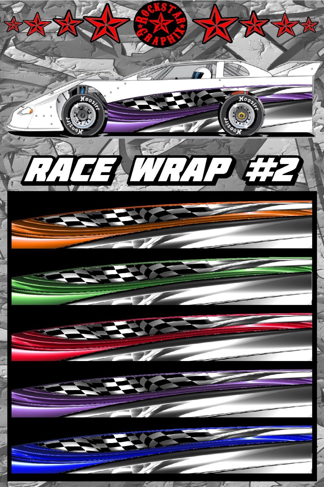 RACE CAR GRAPHICS #2, Half Wrap Vinyl Decal IMCA Late Model Dirt Trailer Truck
