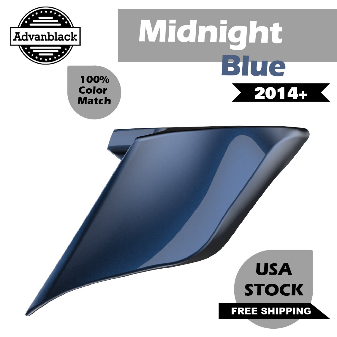 Advanblack Midnight Blue Stretched Extended Side Cover Fits Harley Touring 2014+