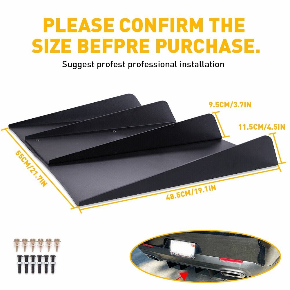 Rear Diffuser 4 Fins Bumper Splitter Chin Spoiler Lower Lip Universal Car N