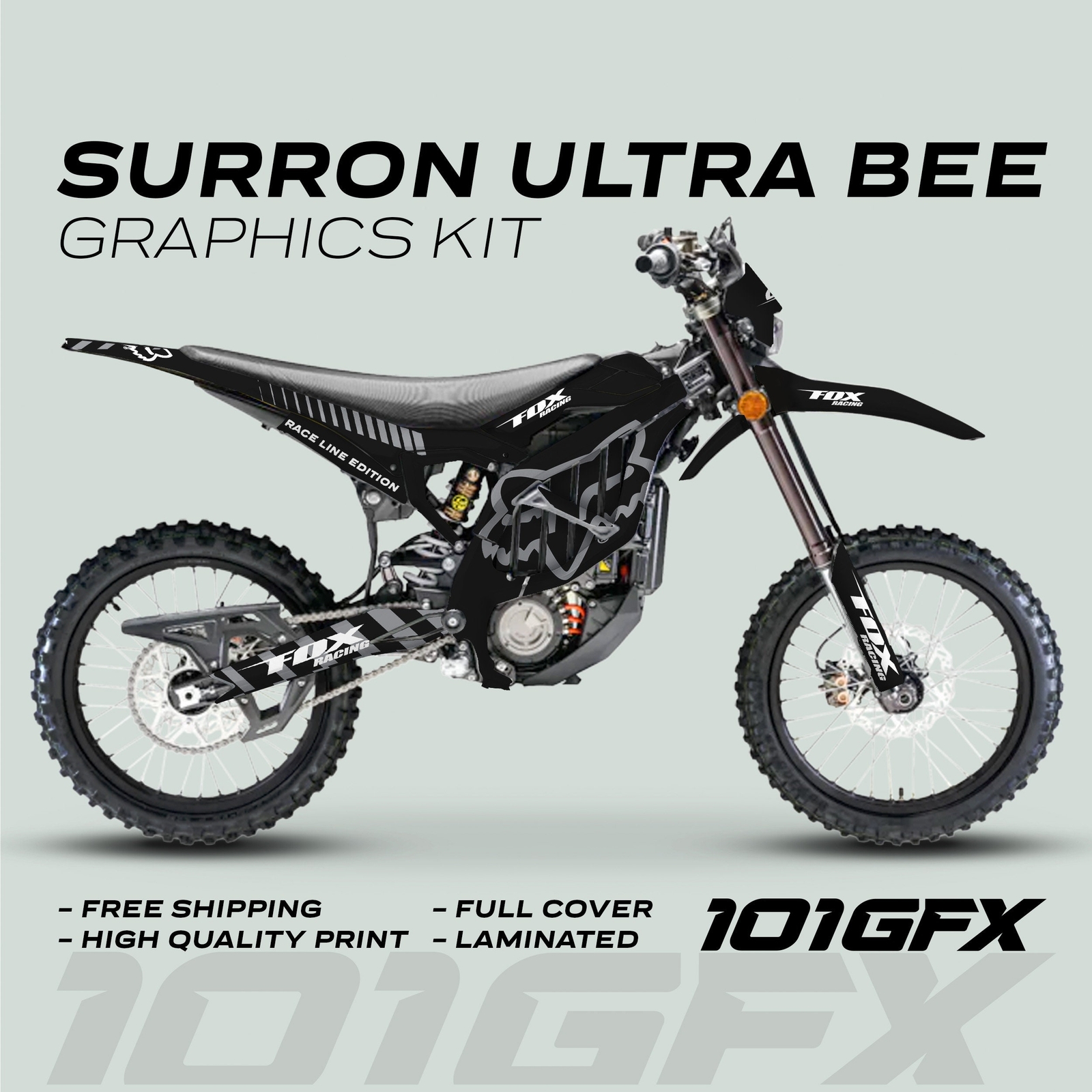 Surron Ultra Bee Graphics Kit FOX RACE LINE Black Grey Decals Stickers