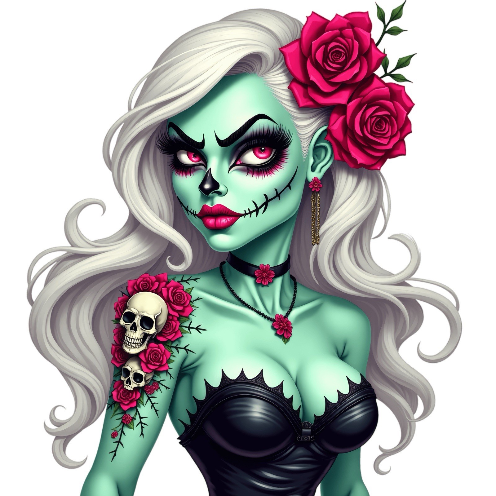 Goth Sticker (3 Inch) Gothic Pin Up Zombie Girl Halloween Roses Skull !