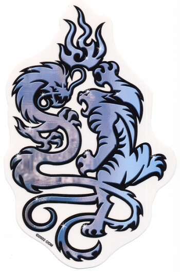 PAIR of SILVER Fighting DRAGON TIGER Magic BATTLE Vinyl STICKER/DECAL