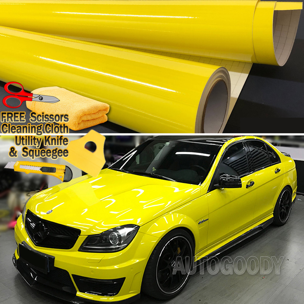 120″ x 60″ Super Gloss Yellow Vinyl Film Wrap Sticker Air Bubble Free 10ft x 5ft