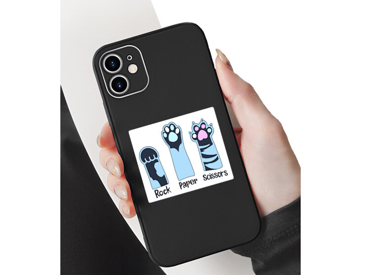 Funny Cat Rock Paper Scissors Vinyl Window Laptop Bumper Sticker Decal