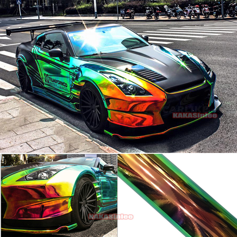 Gold Green Smooth Chameleon Rainbow Mirror Chrome Car Vinyl Wrap Film Sticker US