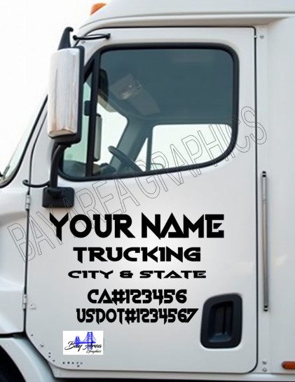 TRUCK DOOR COMMERCIAL DECALS CUSTOM SAME STYLE TEXT & DOT OUTDOOR VINYL X2