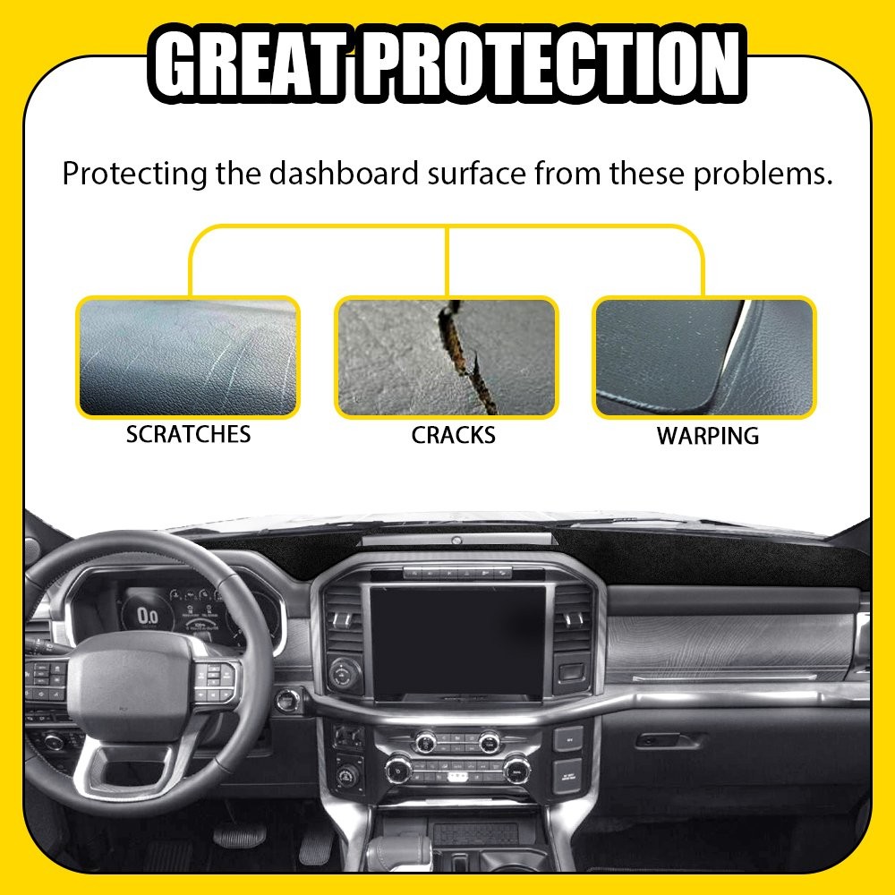 For Ford F150 2021-25 Dash Cover Mat Black Dashboard Carpet Style Protector 1-5X